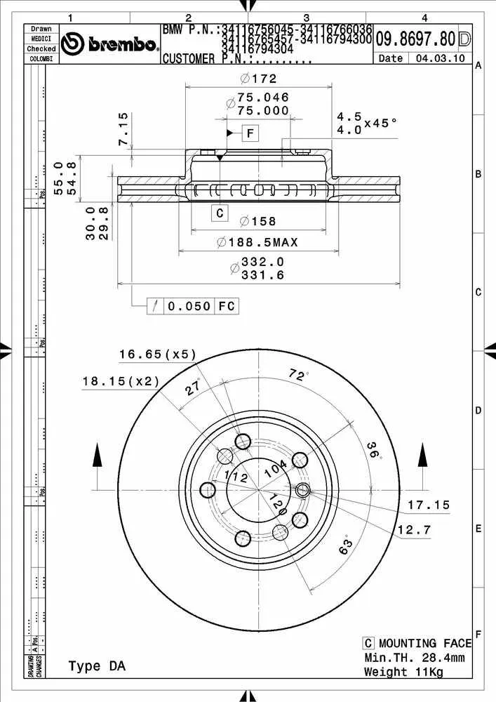 09.8697.81 Brembo Brake Rotor