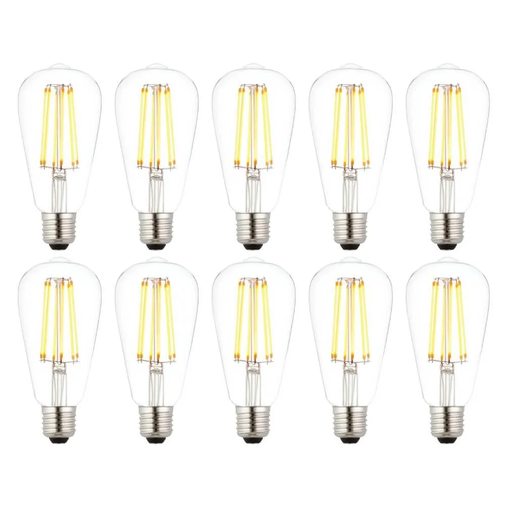 10 X E27 LED 6w Filament Clear Pear Shaped Dimmable Light Bulb