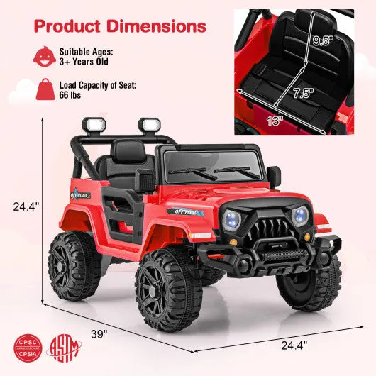 12V Kids Ride on Truck Car With Remote Control Threaded Wheels and 3 Speeds-Red