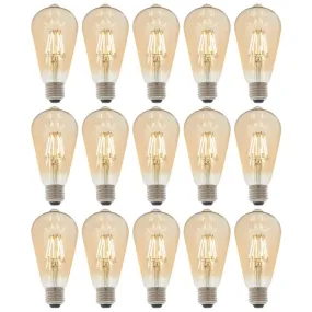 15 X E27 LED Filament Amber Pear Shaped Dimmable 6w Light Bulb