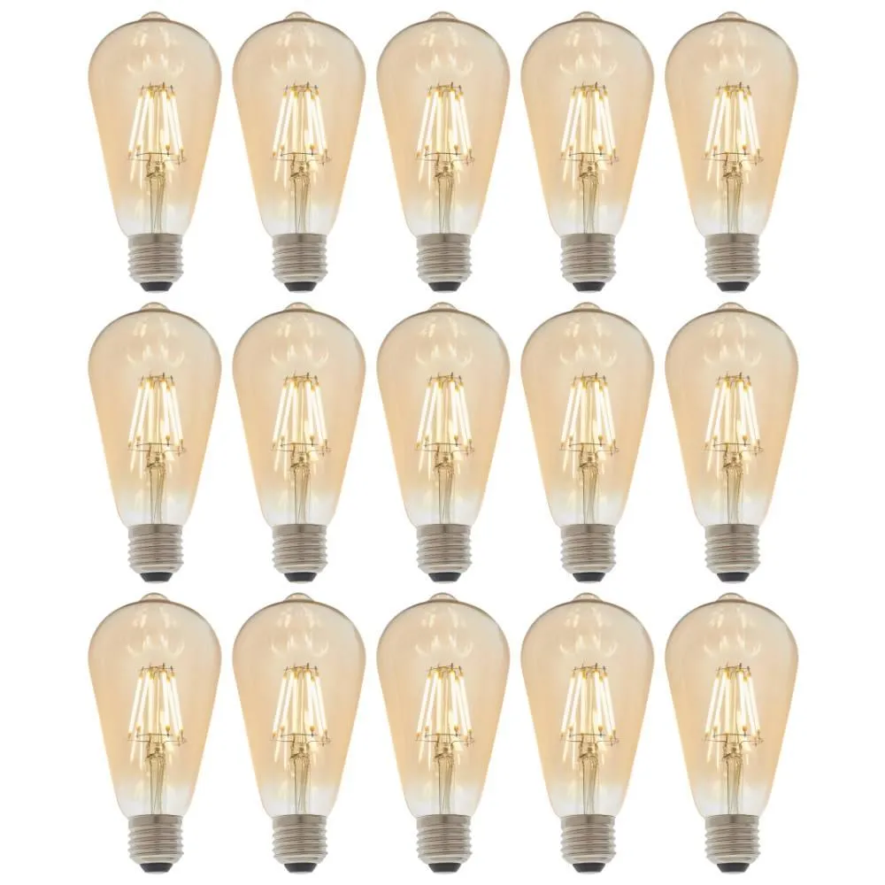 15 X E27 LED Filament Amber Pear Shaped Dimmable 6w Light Bulb