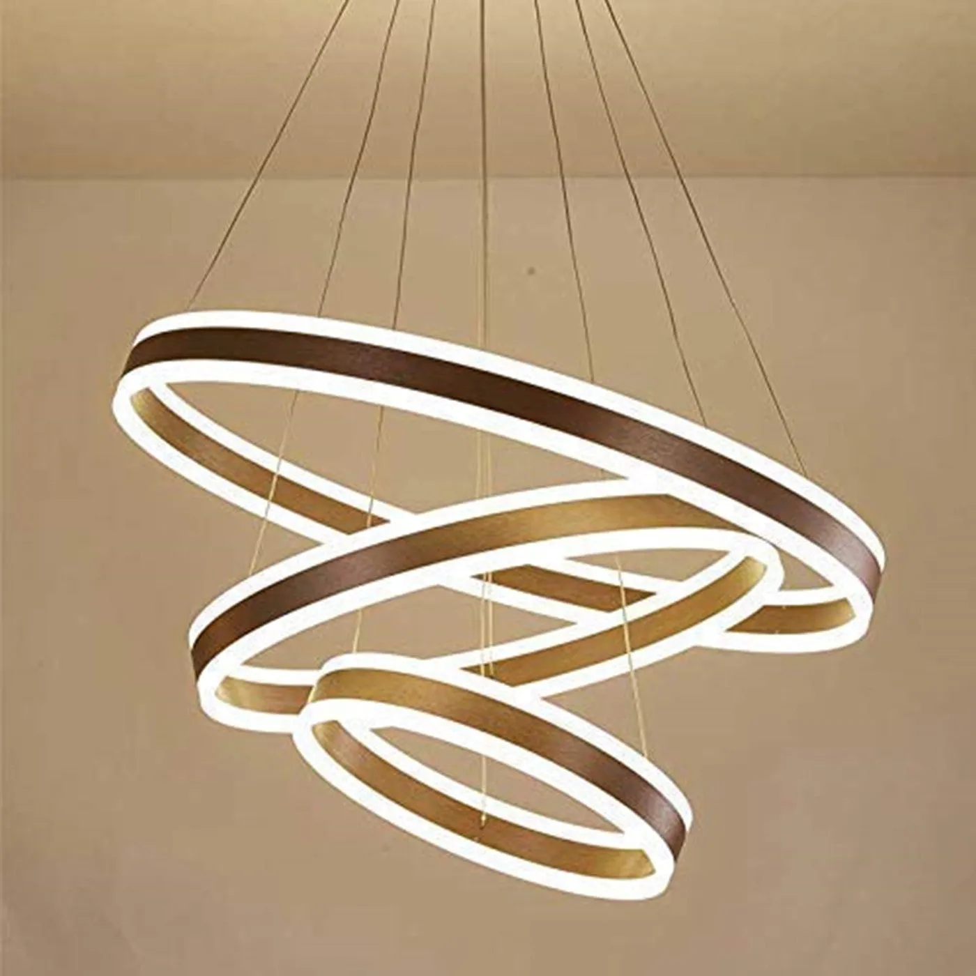 3 LIGHT 3 RINGS BROWN MODERN DOUBLE LED CHANDELIER FOR DINING LIVING ROOM OFFICE HANGING SUSPENSION LAMP