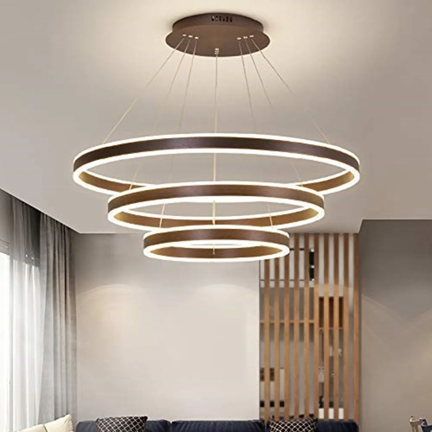 3 LIGHT 3 RINGS BROWN MODERN DOUBLE LED CHANDELIER FOR DINING LIVING ROOM OFFICE HANGING SUSPENSION LAMP