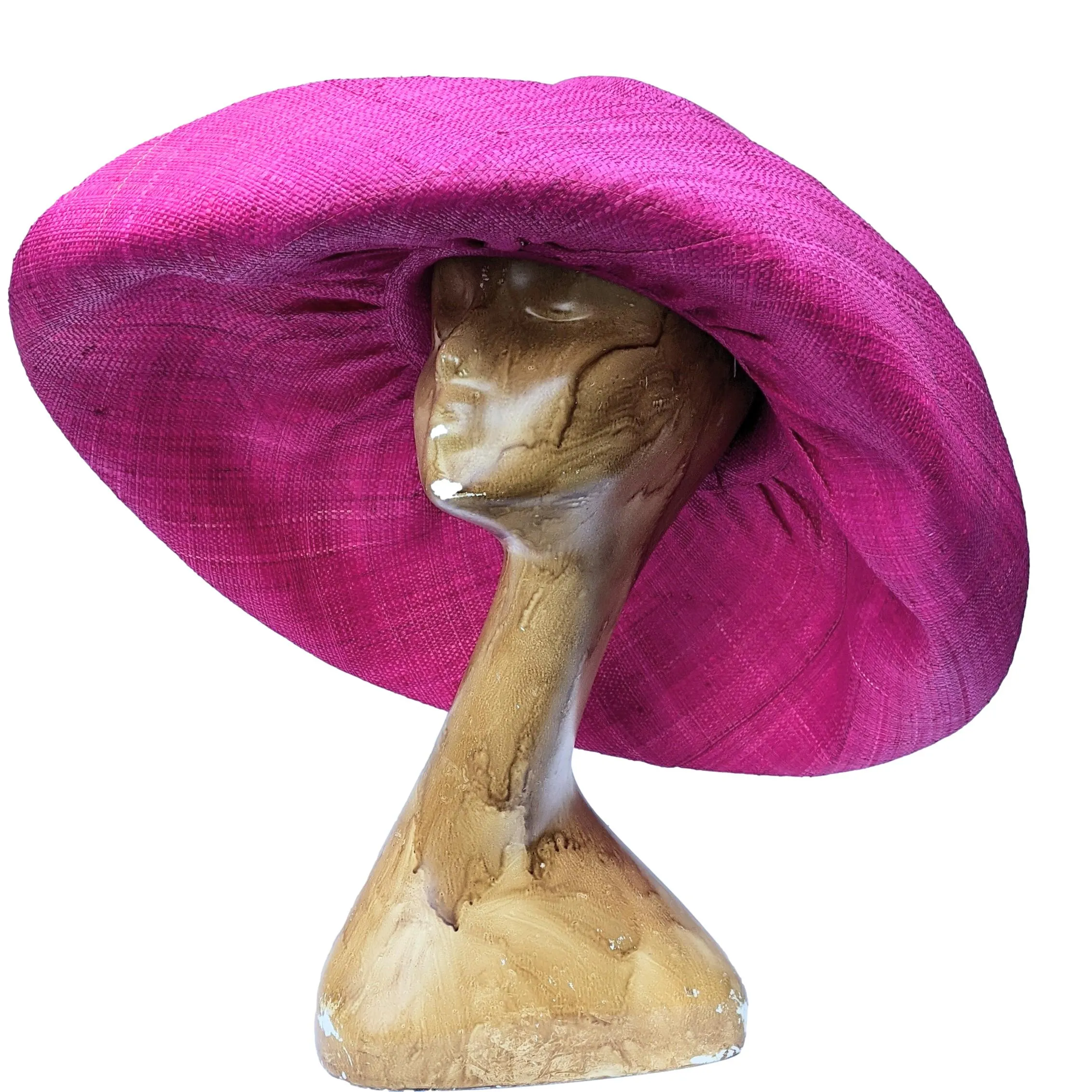 7 Inches Shapeable & Wide Brim Raffia Hat | Fuchsia Pink Straw Hat for Women