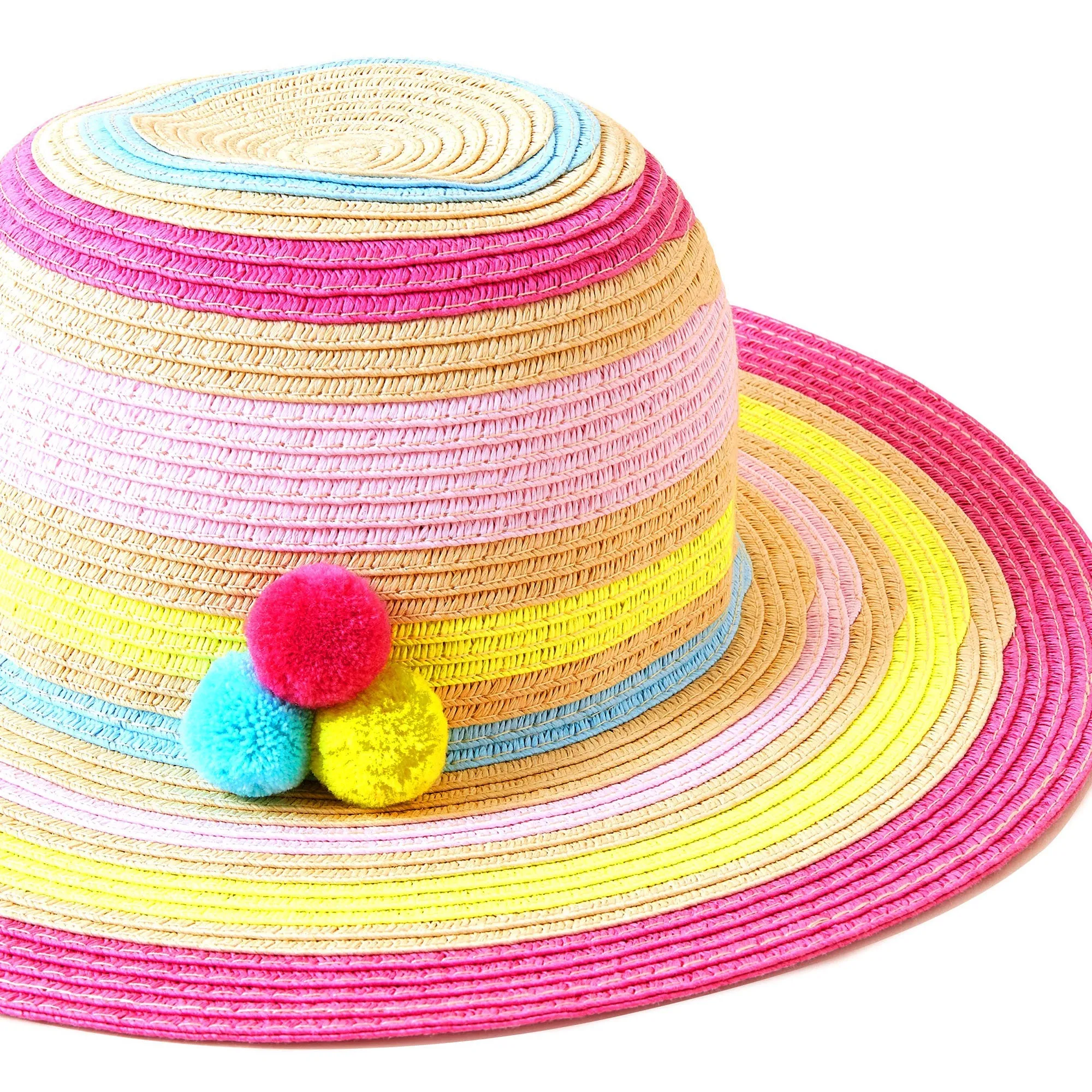 Accessorize London Girl's Pom Trim Stripe Floppy Hat (7-12 Years)