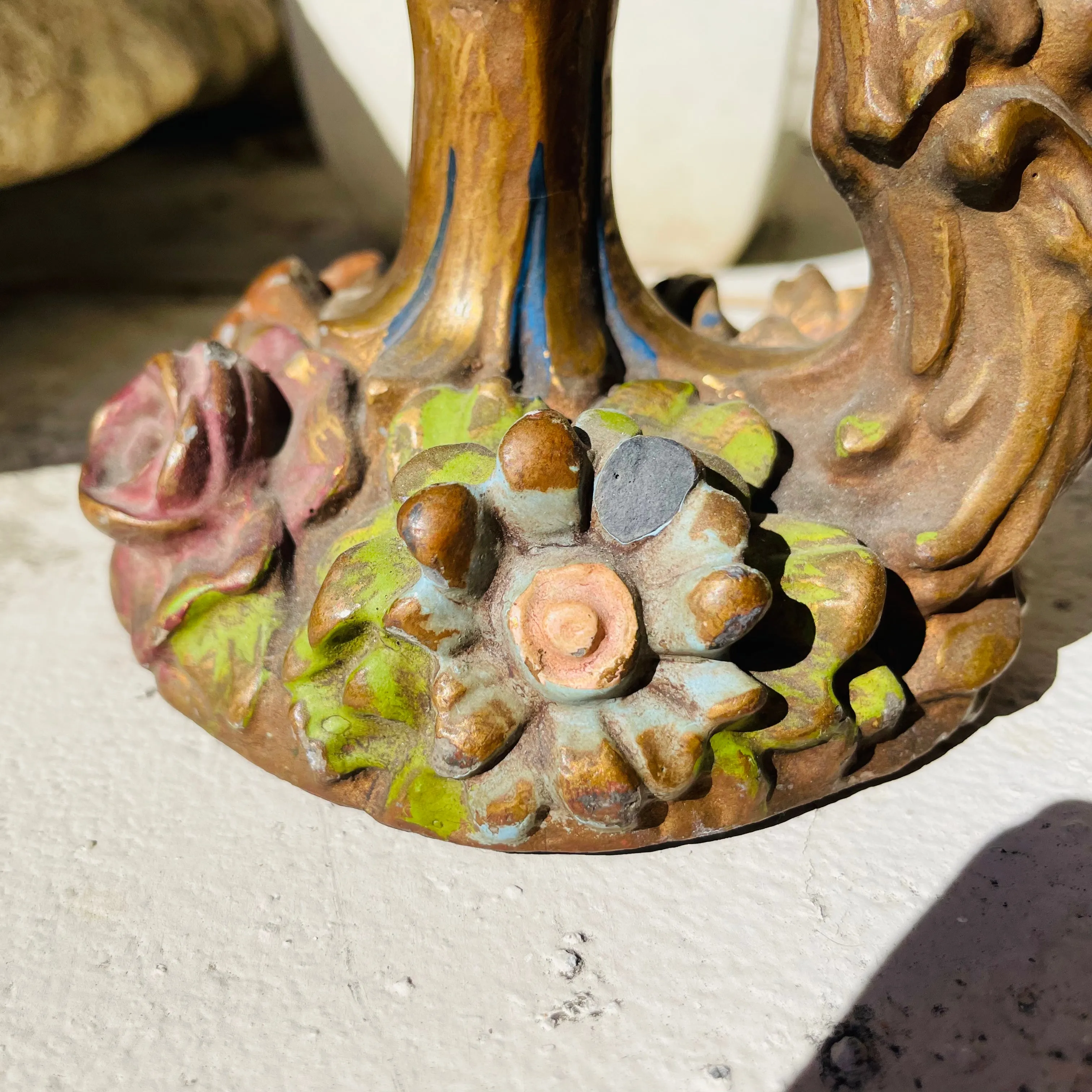 Antique French Artisan Ornate Wood Floral Candlestick Candle Holders 2 Set