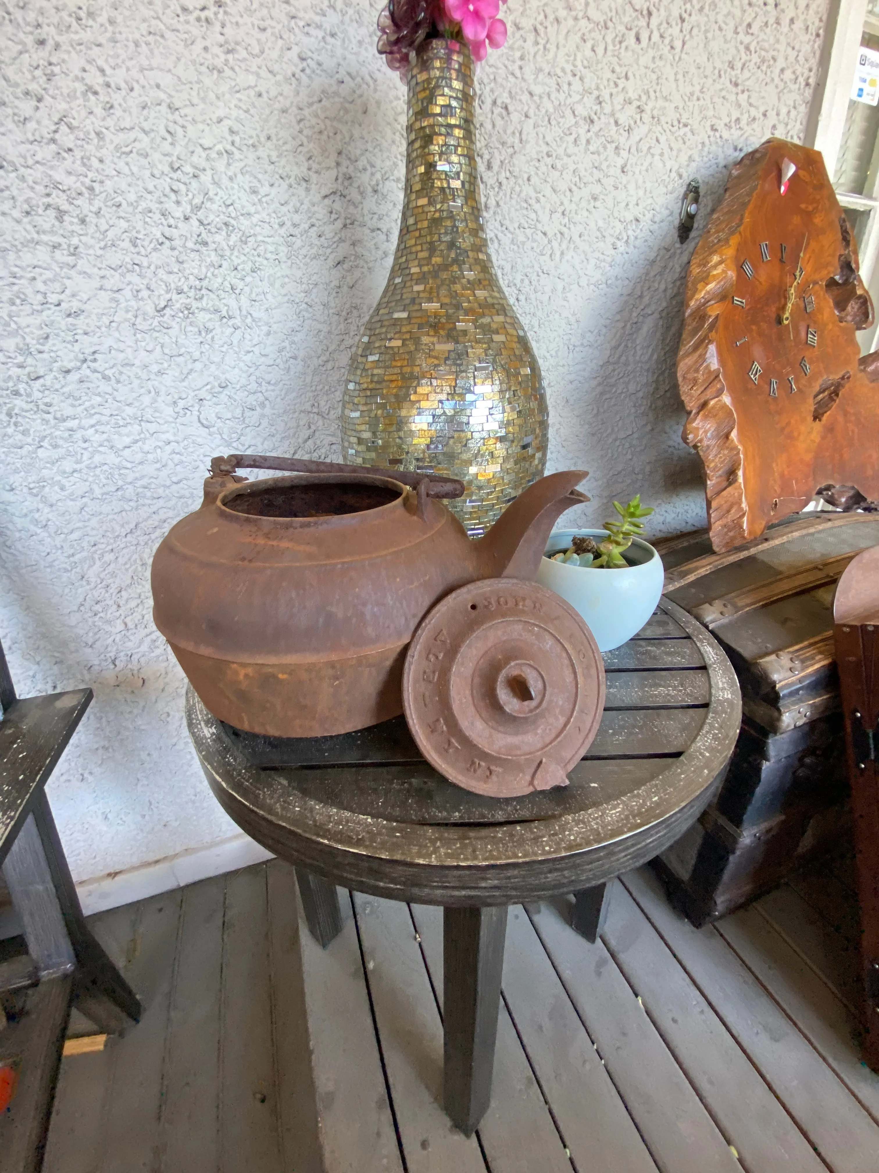 Antique Old Metal Cast Iron J.A. Goeway NY Tea Pot Kettle with Handle