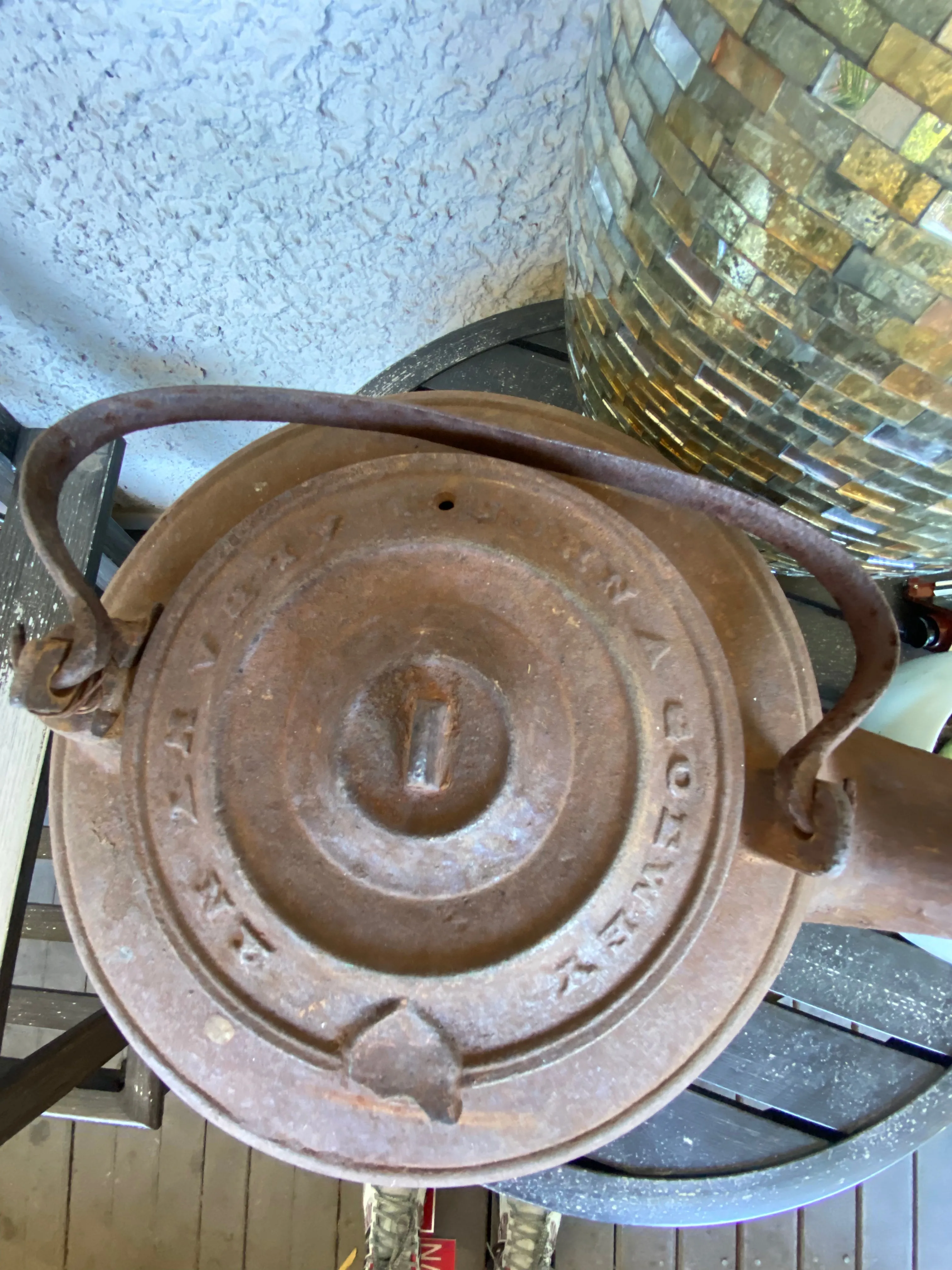 Antique Old Metal Cast Iron J.A. Goeway NY Tea Pot Kettle with Handle