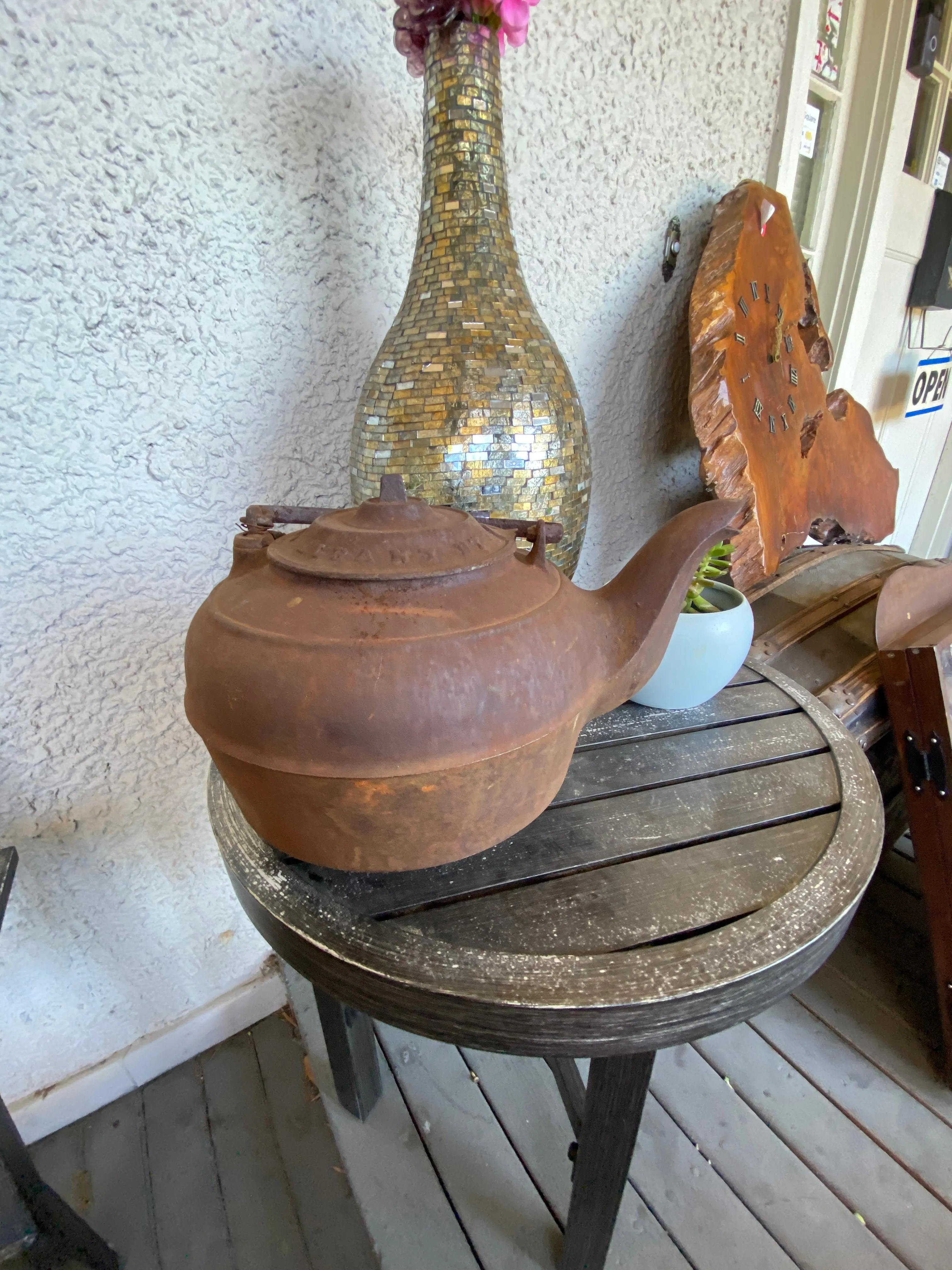 Antique Old Metal Cast Iron J.A. Goeway NY Tea Pot Kettle with Handle