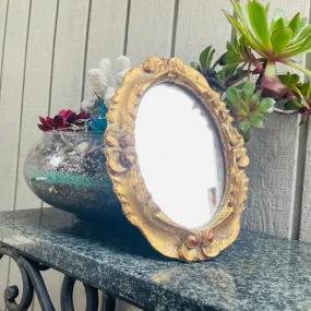 Antique Ornate Gold Gilt Small Hanging Wall Decorative High Relief Vanity Mirror