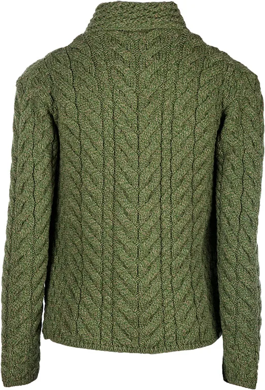 Aran- Asymmetrical Cardigan with Buttons - Green