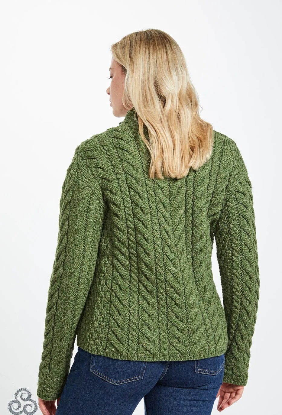 Aran- Asymmetrical Cardigan with Buttons - Green