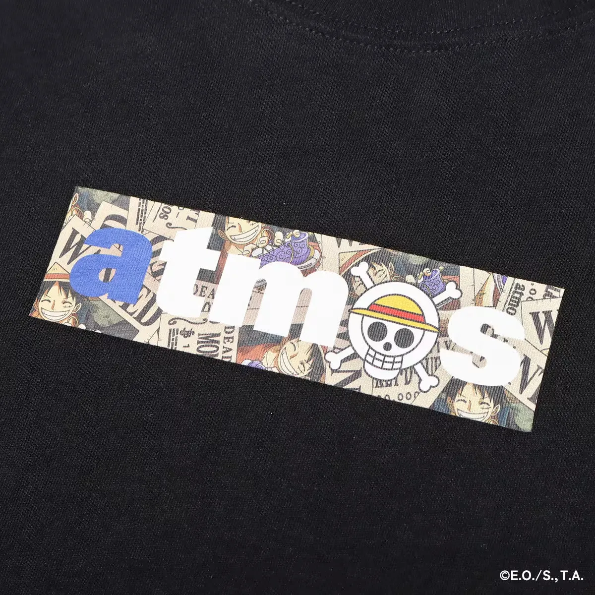 ATMOS X ONE PIECE WANTED POSTER BOX LOGO T-SHRTS BLACK X MONKEY.D.LUFFY