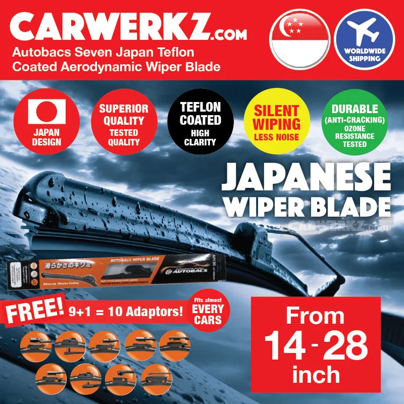 Autobacs Seven Japan Teflon Coated Flex Aerodynamic Wiper Blade with 10 Adaptors