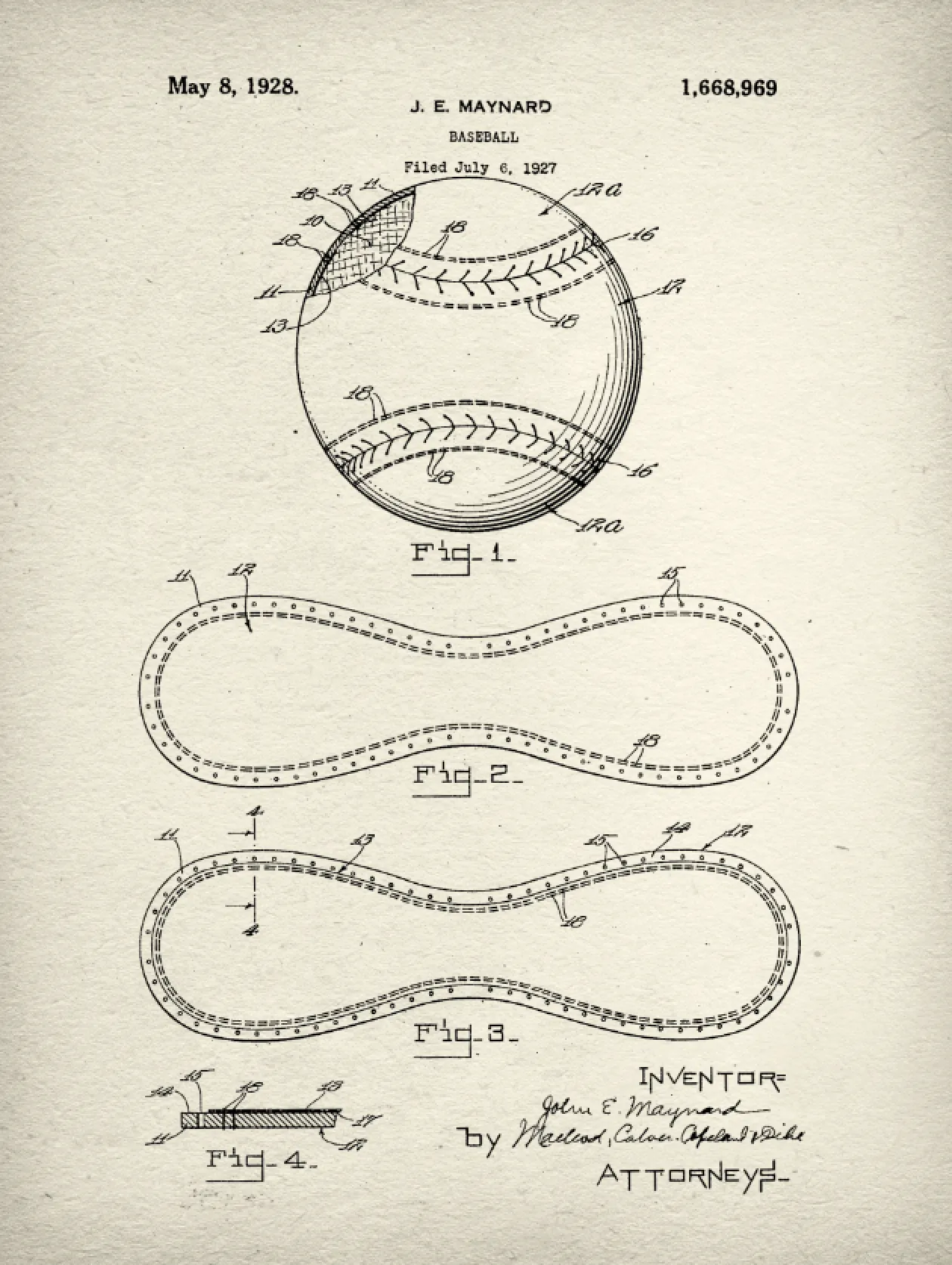 Baseball Patent Print Art on Canvas