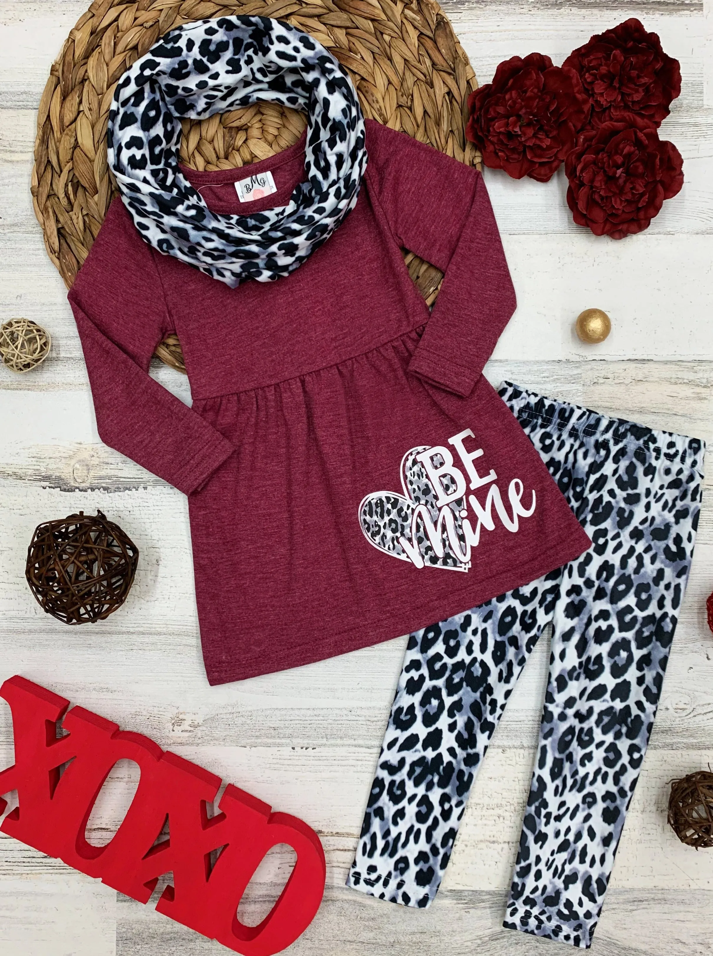 Be Mine Leopard Tunic, Scarf and Legging Set