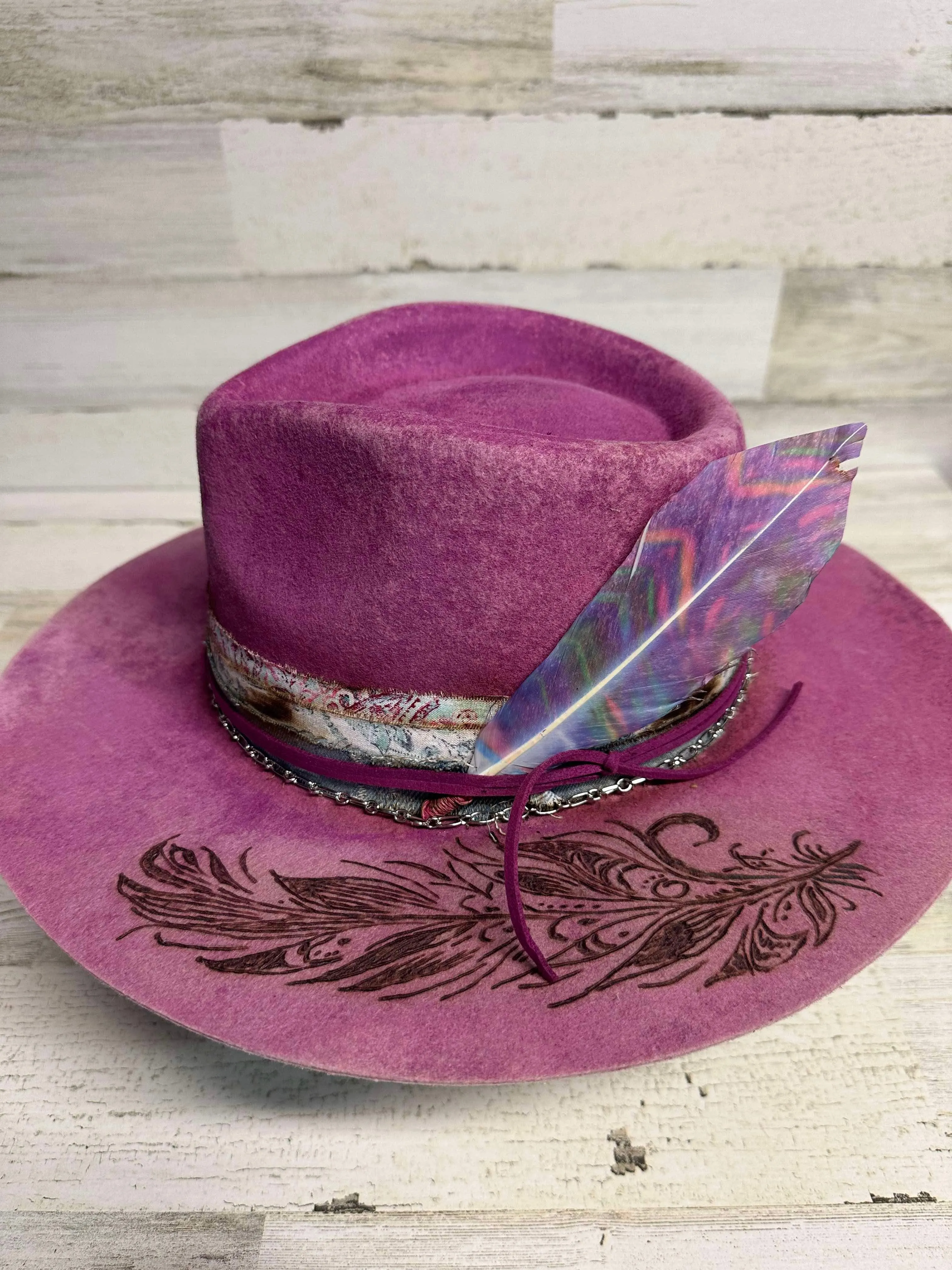 Beauty in the Struggle Cowboy Hat Custom Burned - Magenta| Bourbon Cowgirl