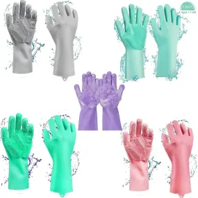 BIG CART Silicon Scrubbing Non-slip Hand Gloves For Washing Vessels And Pet Grooming, Magic Kitchen Gloves For Washing Dishes For Household Cleaning Great For Protecting Hands,mlti (MULTICOLOUR 01)