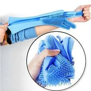 BIG CART Silicon Scrubbing Non-slip Hand Gloves For Washing Vessels And Pet Grooming, Magic Kitchen Gloves For Washing Dishes For Household Cleaning Great For Protecting Hands,mlti (MULTICOLOUR 01)