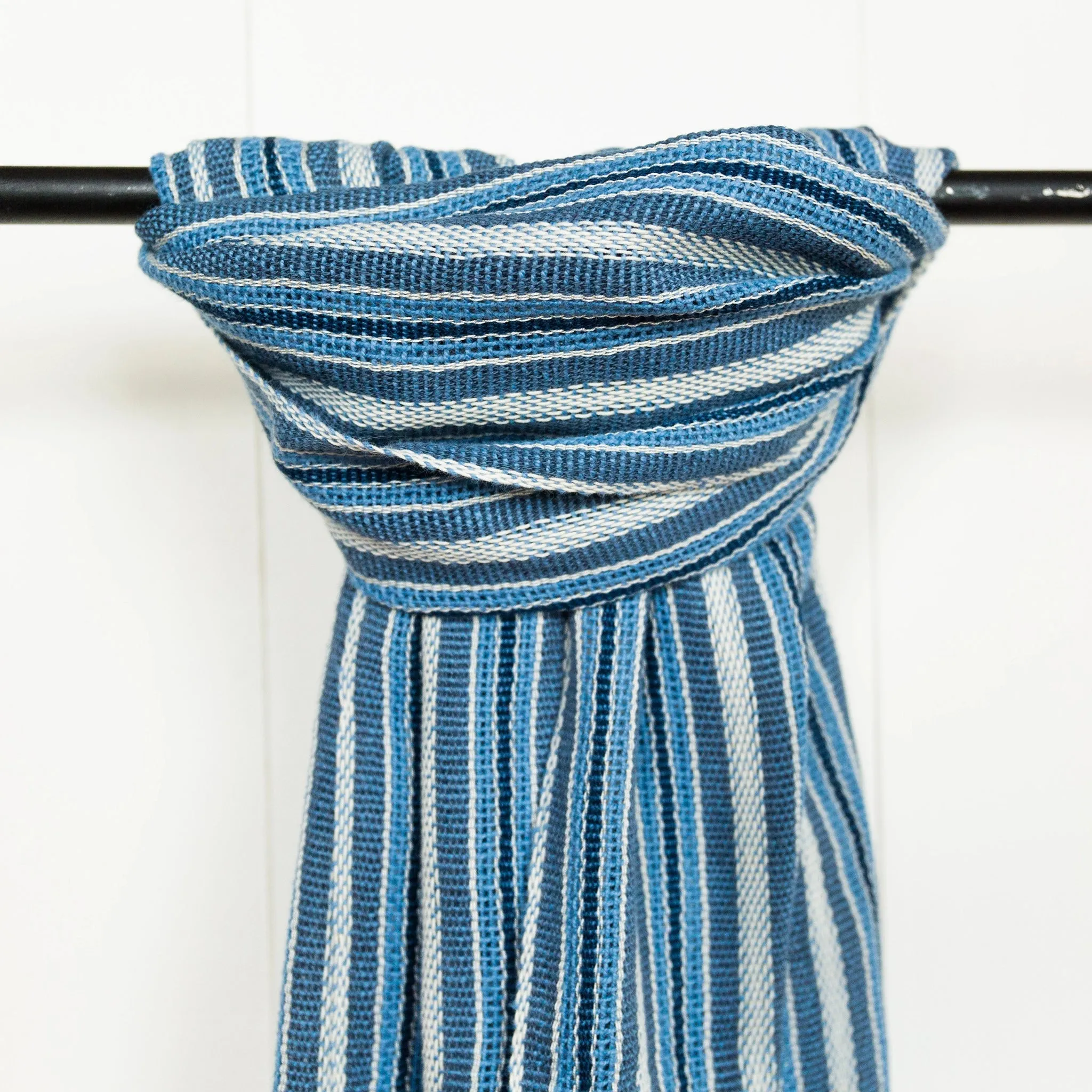 Blue Medley Stripe Handwoven Cotton Scarf