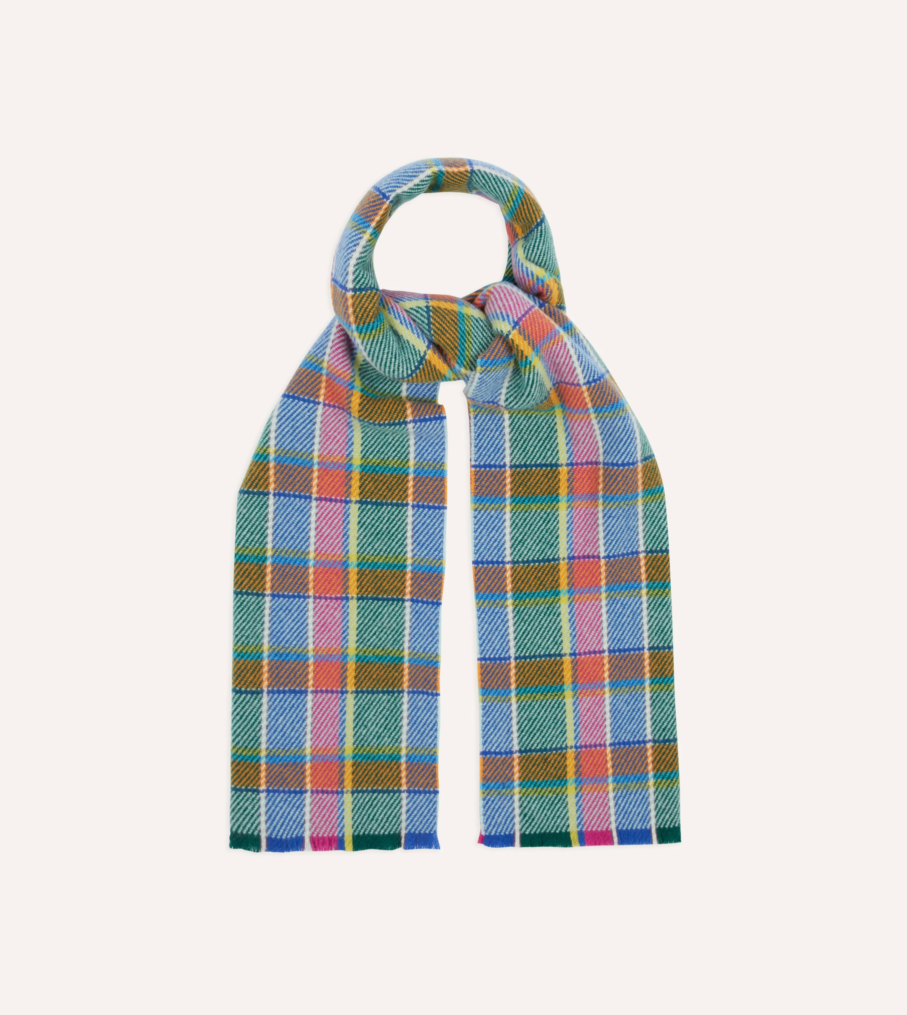 Blue Tartan Check Wool Scarf