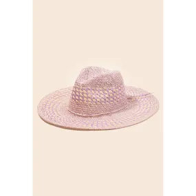 Checkered Straw Weave Sun Hat Purple