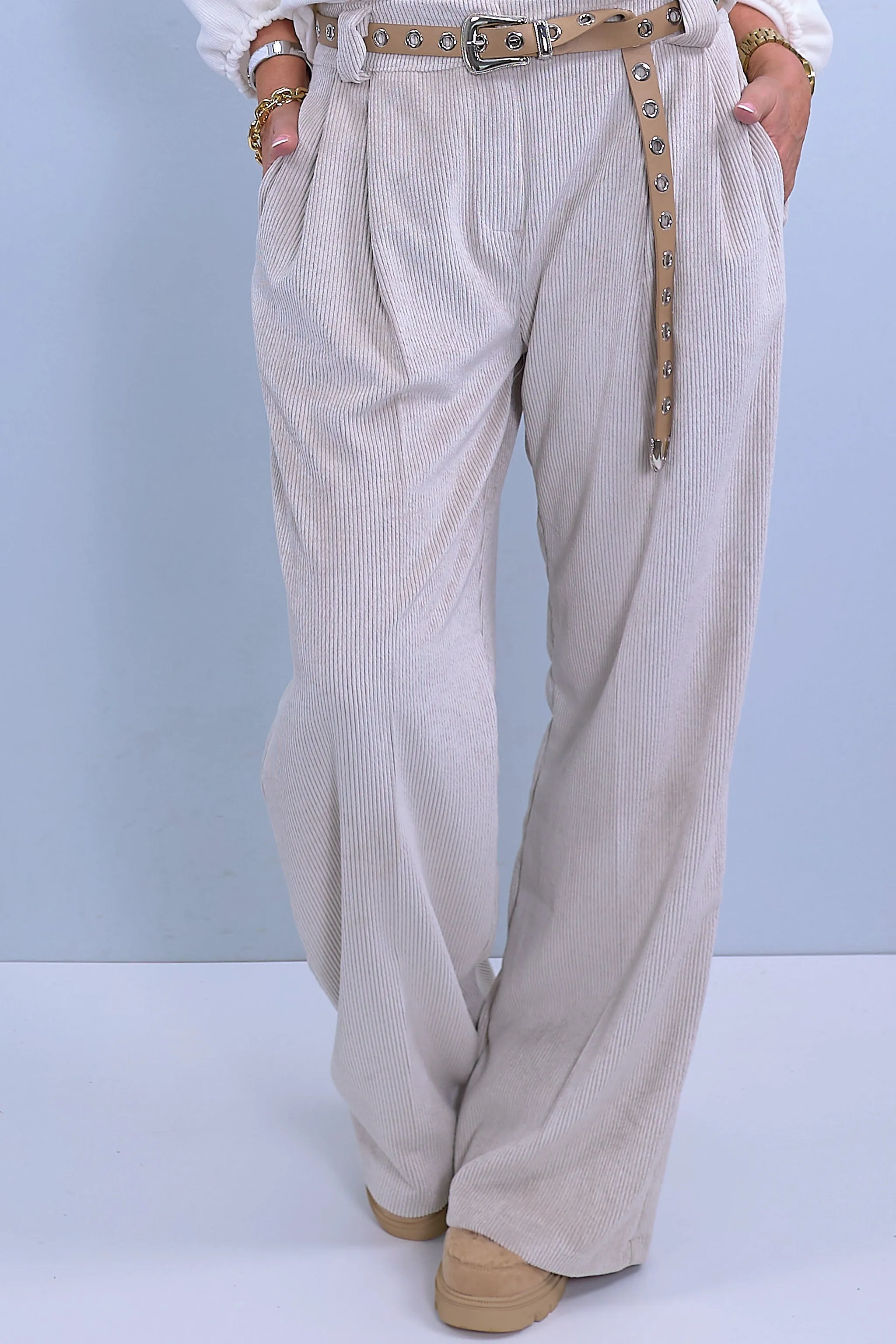 Cord Palazzo-Hose mit Bundfalten, beige