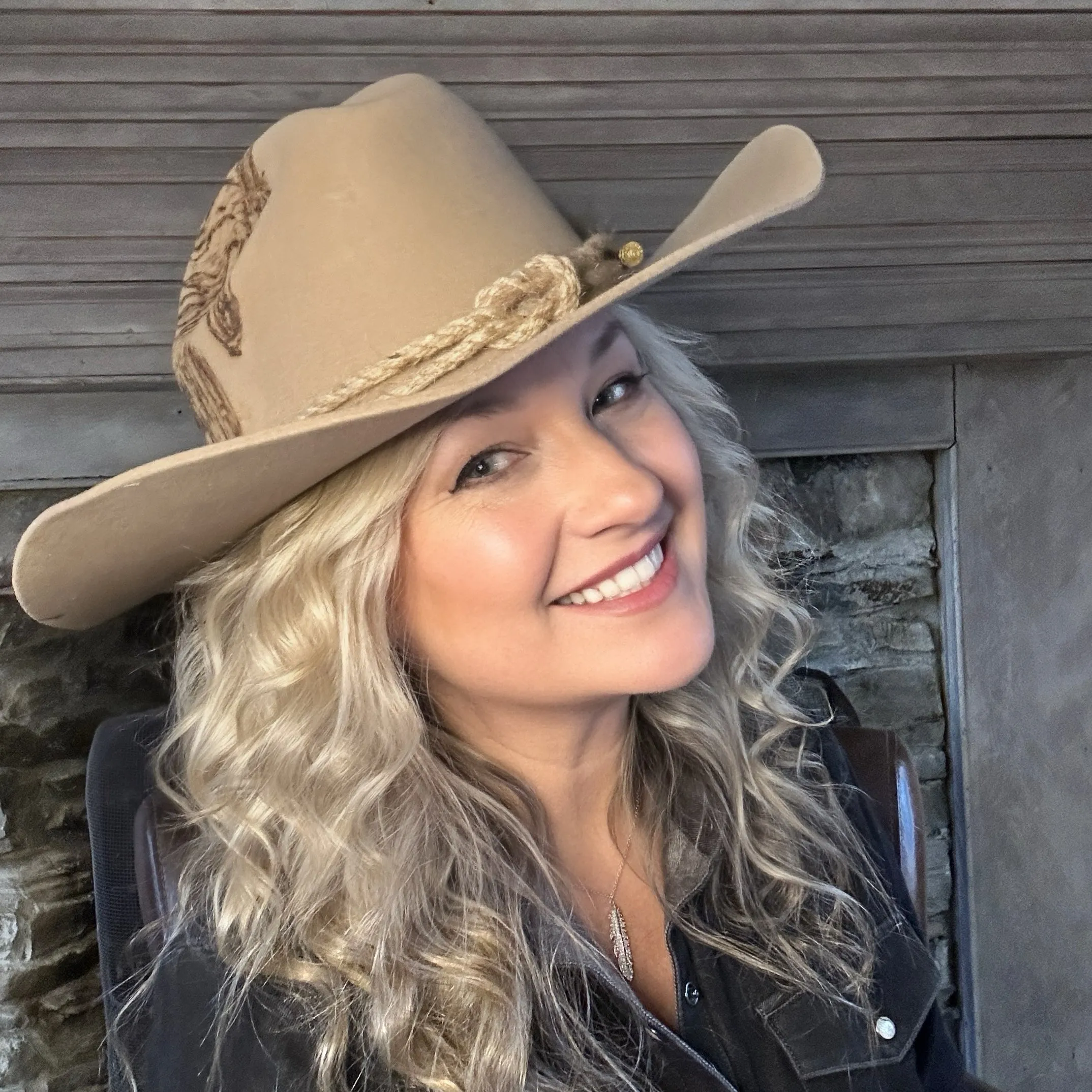 Custom Burned Cowboy Hat- Beige - Bourbon Cowgirl