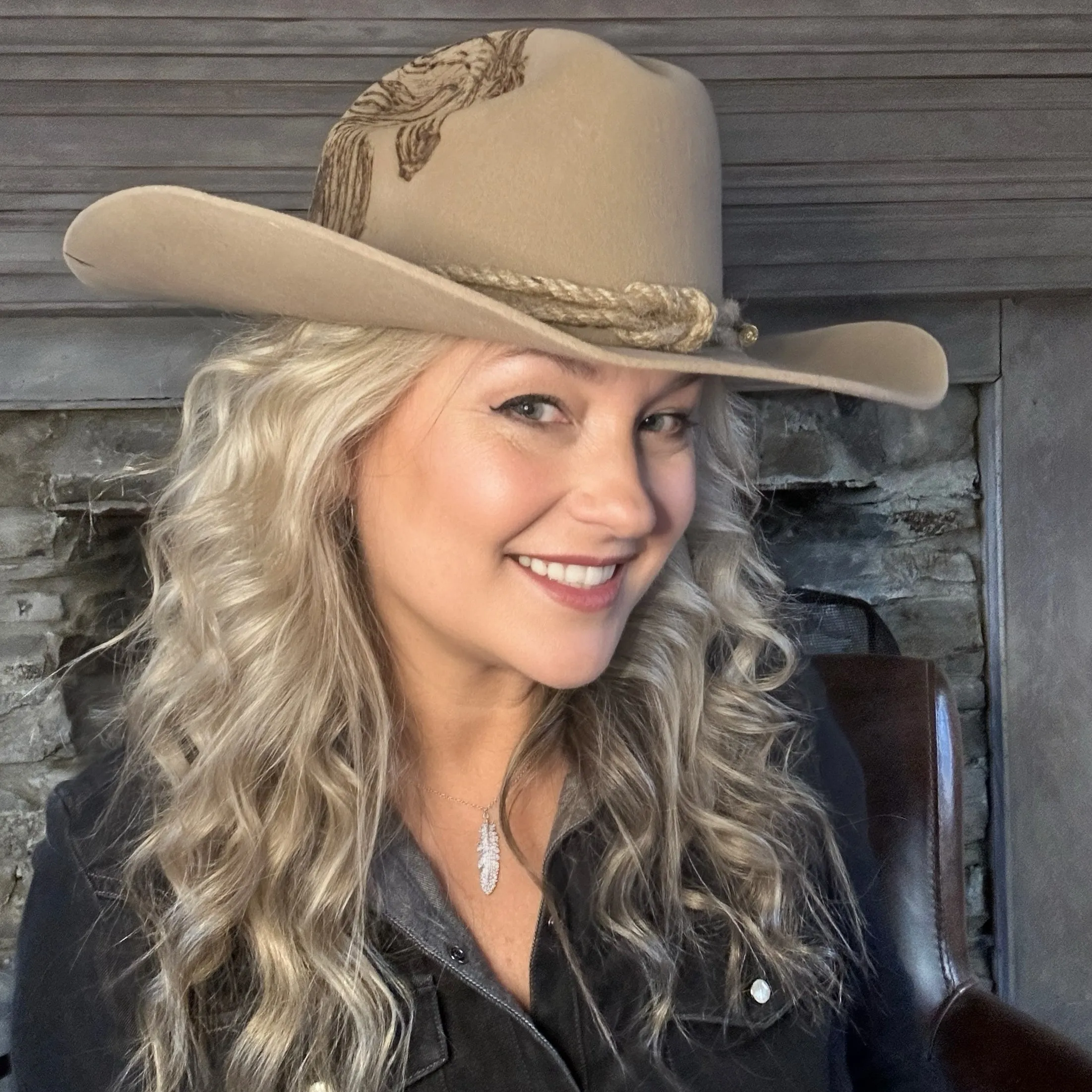 Custom Burned Cowboy Hat- Beige - Bourbon Cowgirl