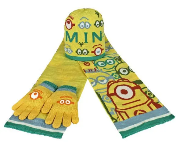 Despicable Me Minions Childrens Scarf, Beanie Hat and Glove Set