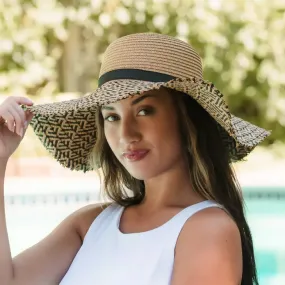 Elsie & Zoey Zaya Tan and Black Wide Brim Floppy Sun Hat