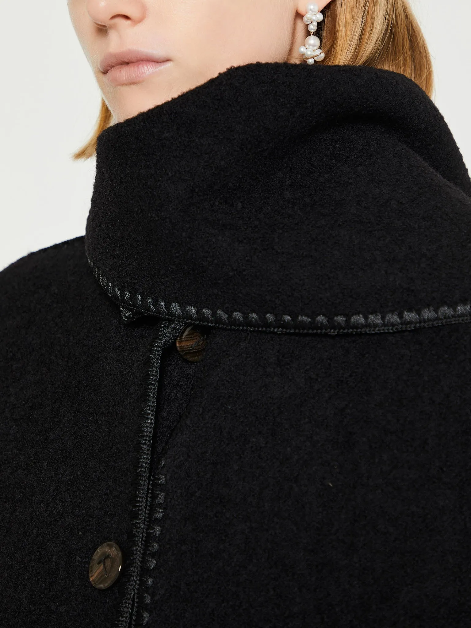 Embroidered Scarf Coat in Black