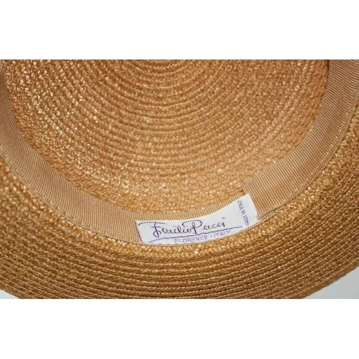 EMILLIO PUCCI Vintage Woven Straw Tan Hat with Bow