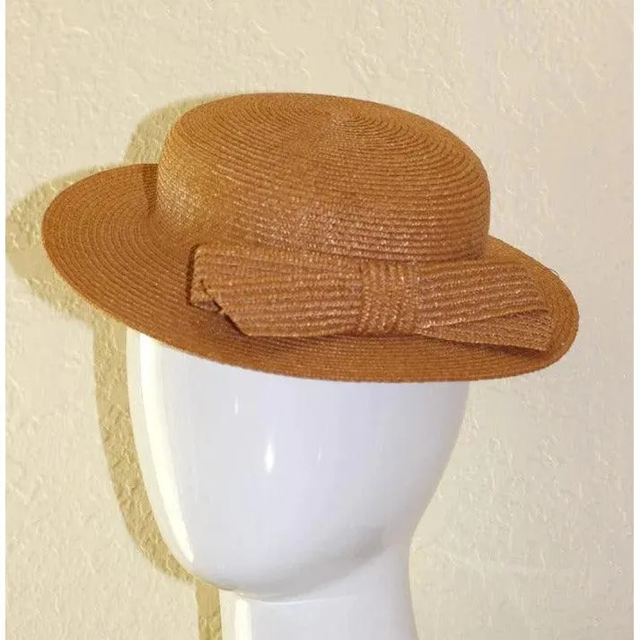 EMILLIO PUCCI Vintage Woven Straw Tan Hat with Bow