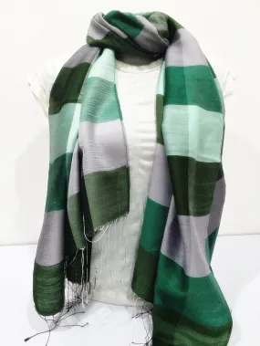 Fair Trade Hand Made Nepal Pashmina Scarf Shawl Striped Green White