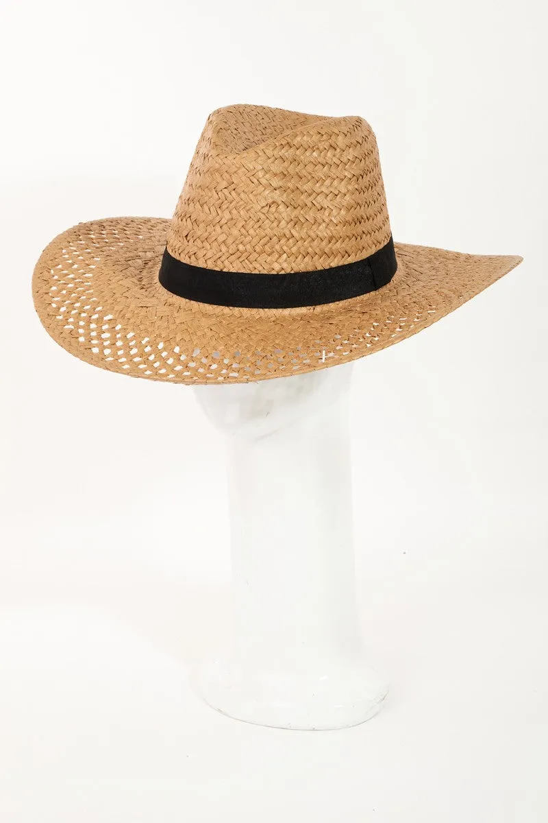 FAME BASKET WEAVE STRAW SUN HAT