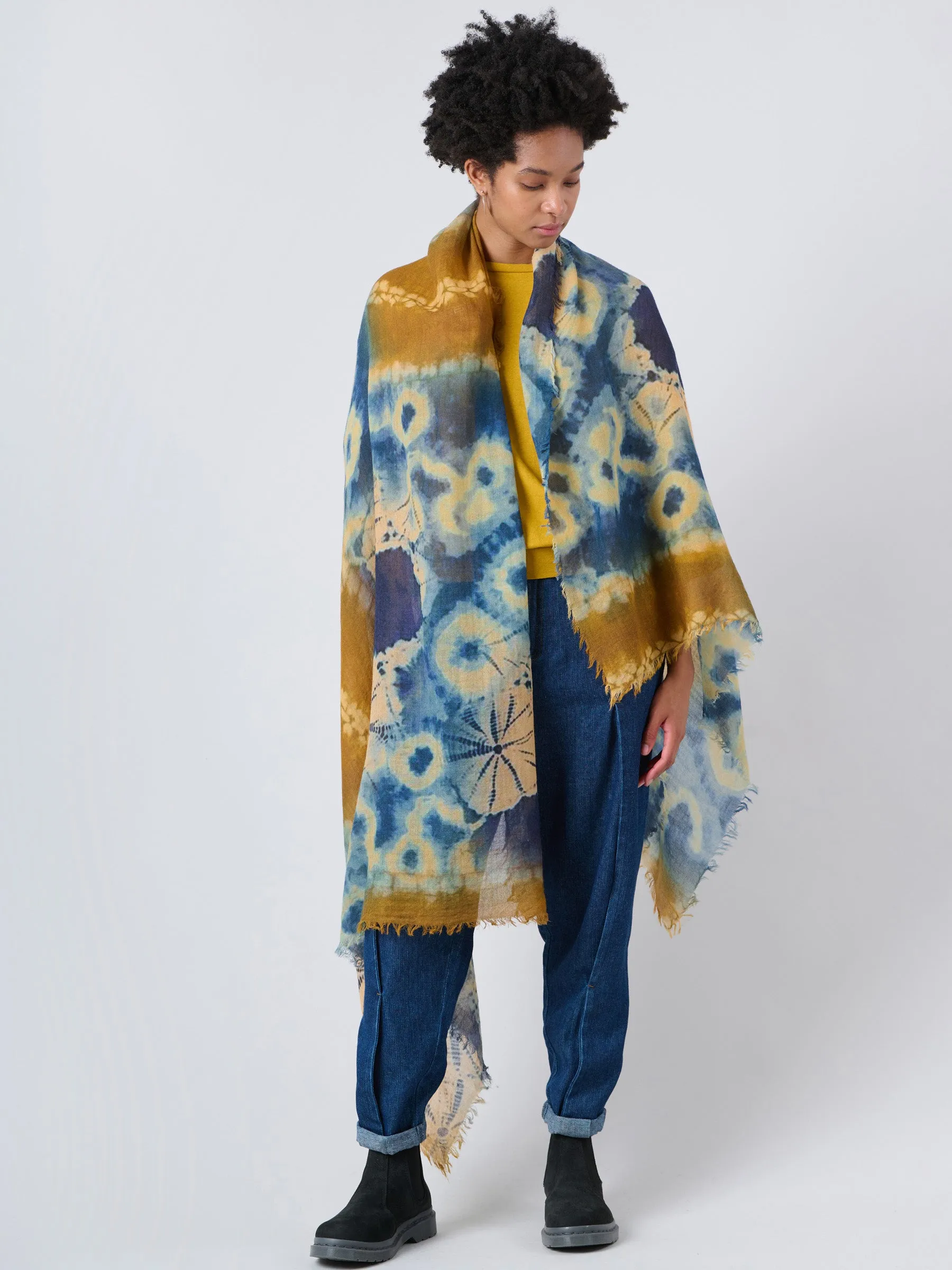 Fine Wool Print Scarf - Shibori