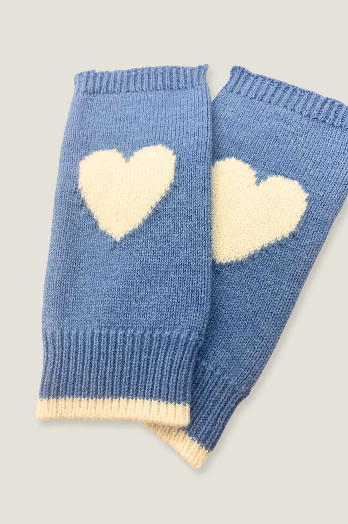 Fingerless Heart Gloves | Serene Blue/Cream