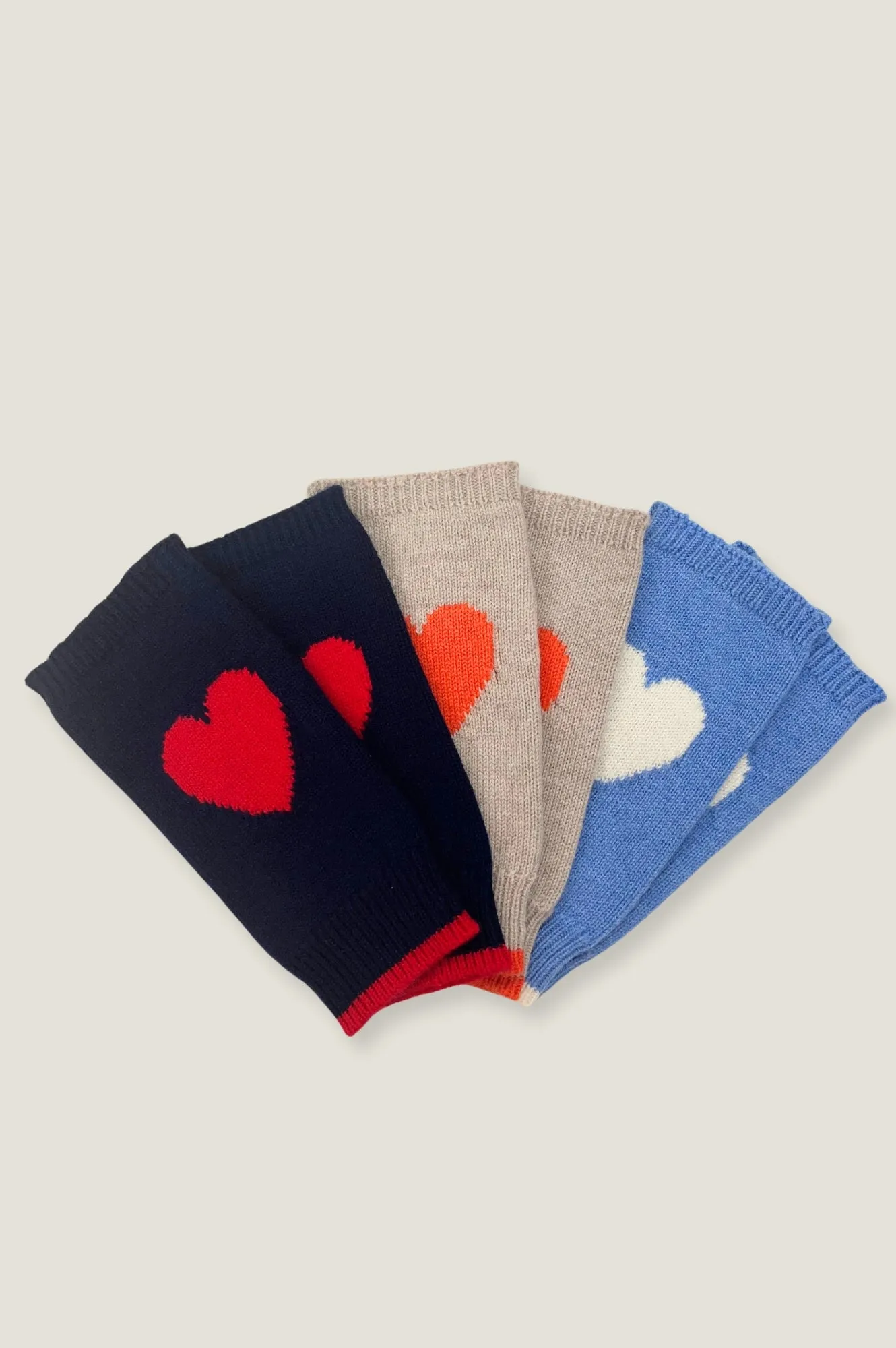 Fingerless Heart Gloves | Serene Blue/Cream