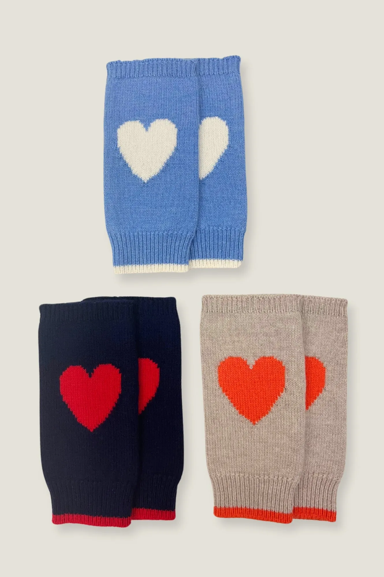 Fingerless Heart Gloves | Serene Blue/Cream