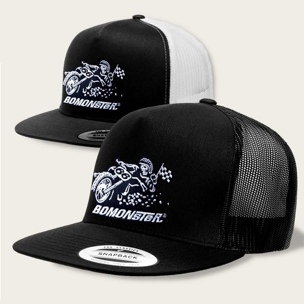 Flat Brim Snapback Motorcycle Trucker Hat "Flat Tracker"