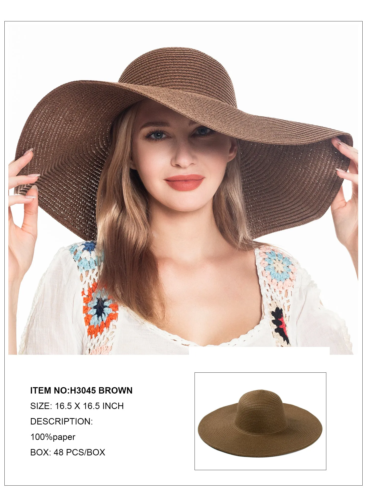 Floppy Foldable Beach Sun Hat-Brown