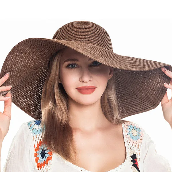 Floppy Foldable Beach Sun Hat-Brown