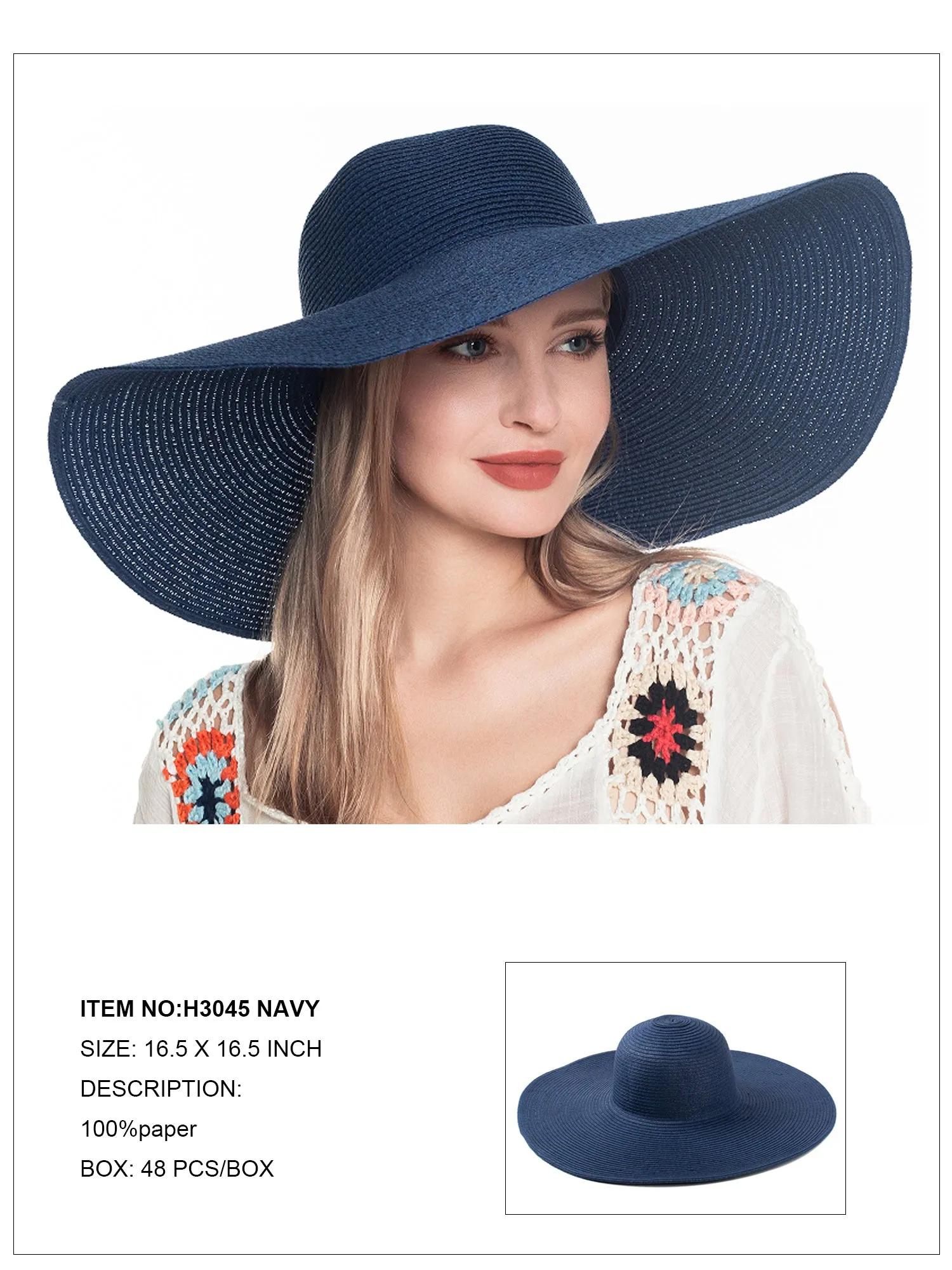 Floppy Foldable Beach Sun Hat-Navy