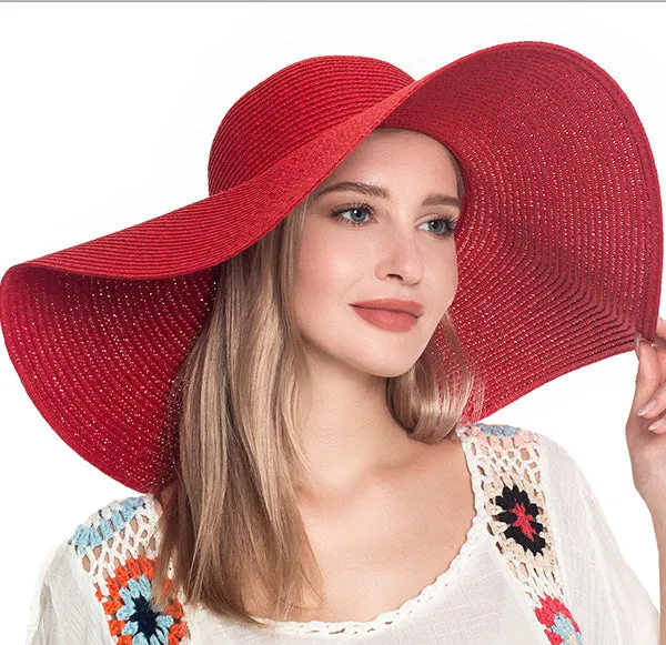 Floppy Foldable Beach Sun Hat-Red