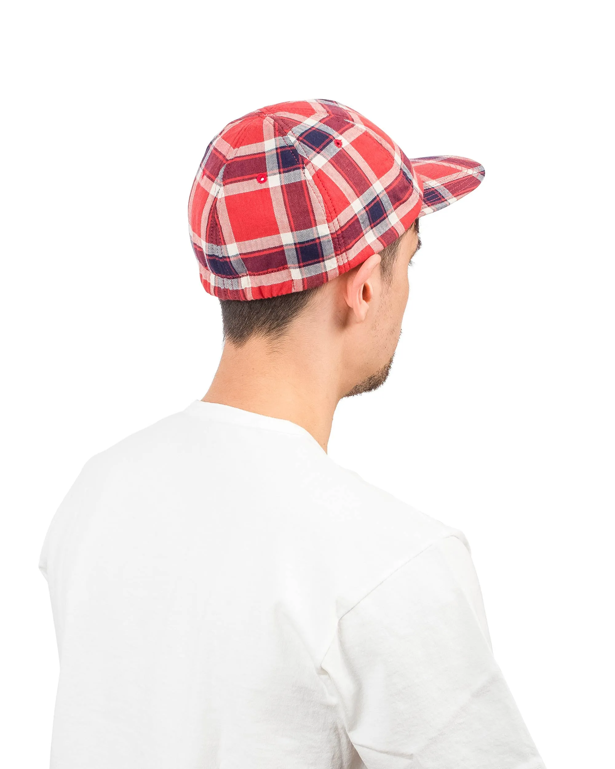 Found Feather 6 Panel Baseball Cap Herringbone Check Red