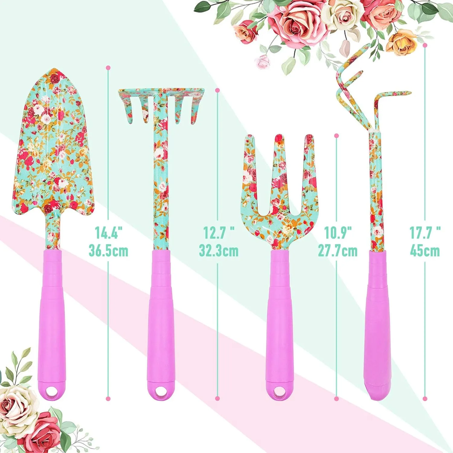 Gardening Tool Set, 6Pcs Heavy Duty Garden Tools Kit, Floral Print Garden Tool Set with Non-Slip Handle