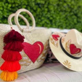 Hand Painted Frida Heart Palm Tote and Hat Set