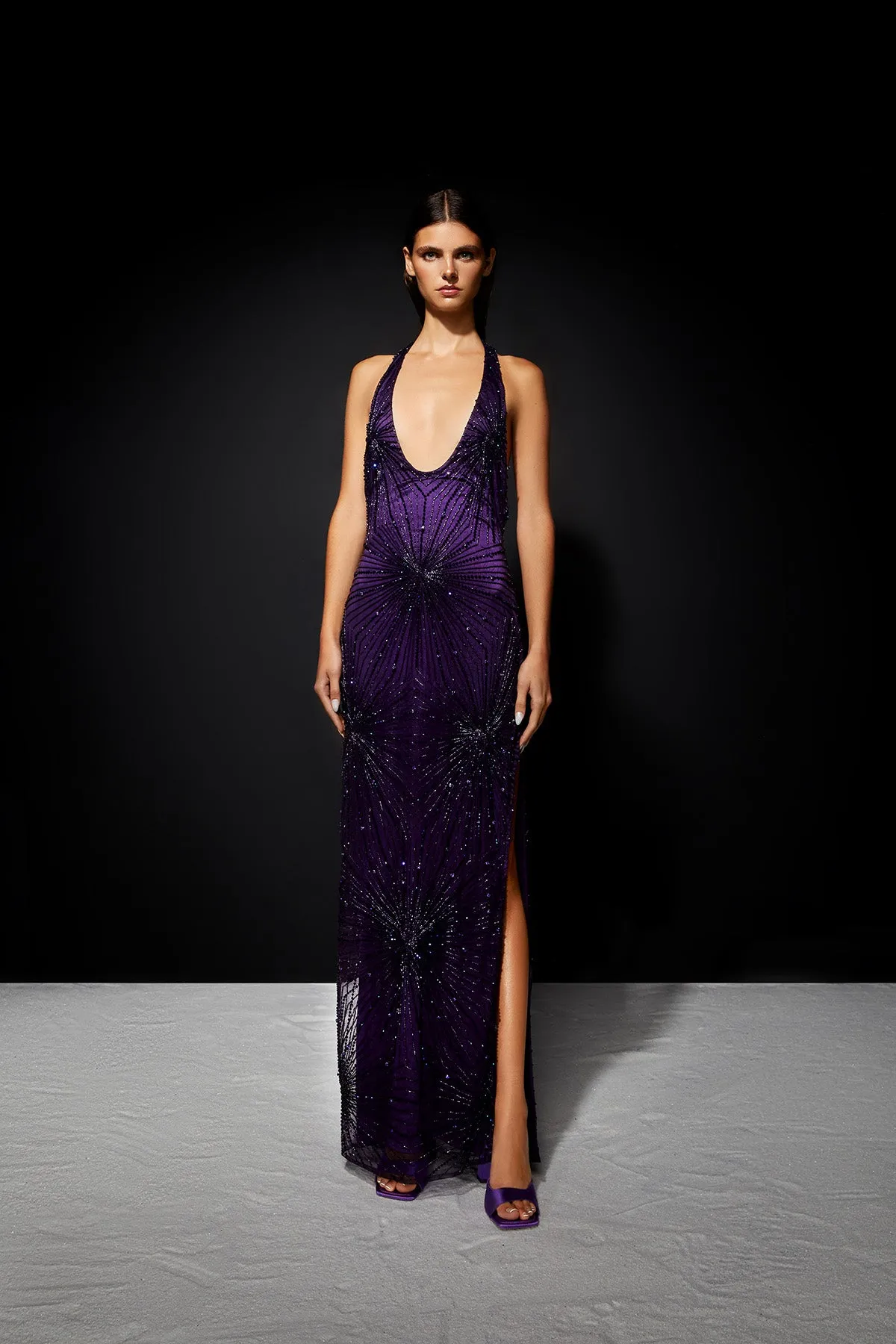 Kalsey Dress in Deep Violet - Elegant Full-Length Gown