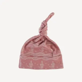 knot hat | old rose floral lace | organic cotton interlock